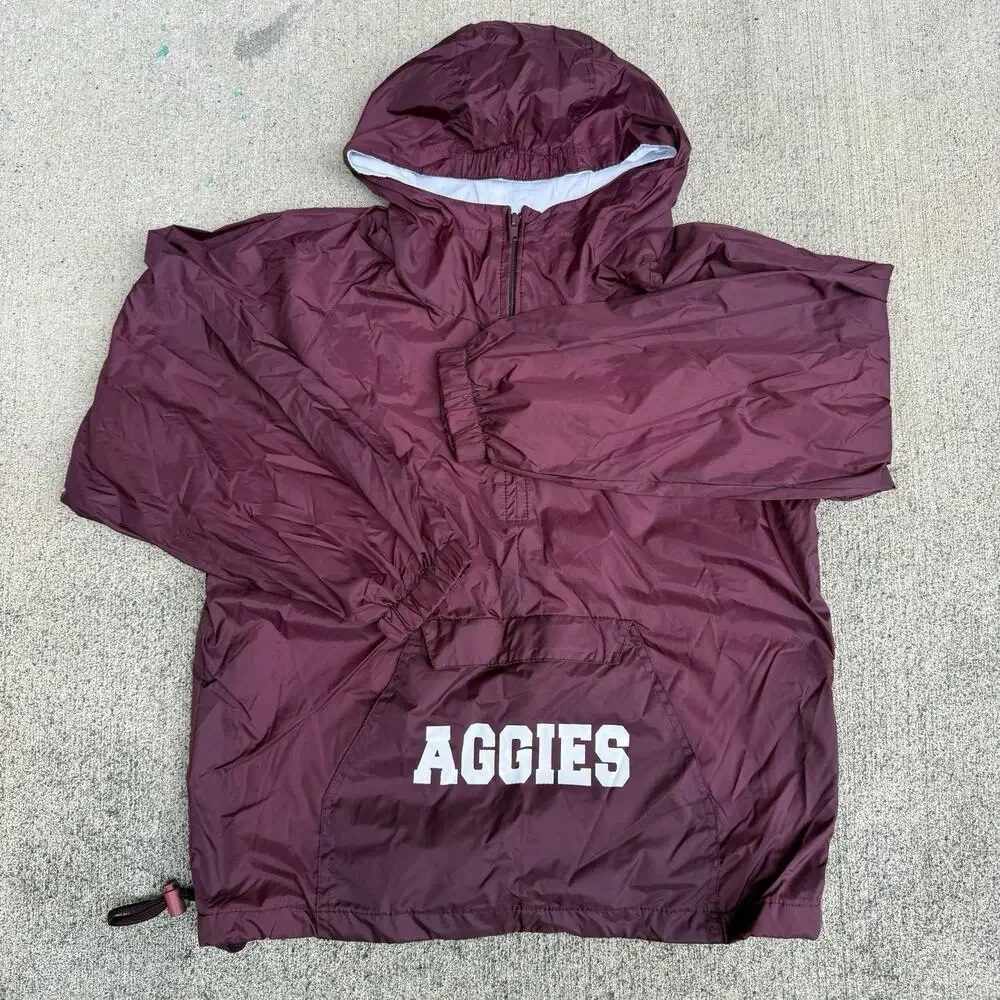 Vintage Windbreaker Youth XL Maroon AGGIES Hooded Nylon Pullover